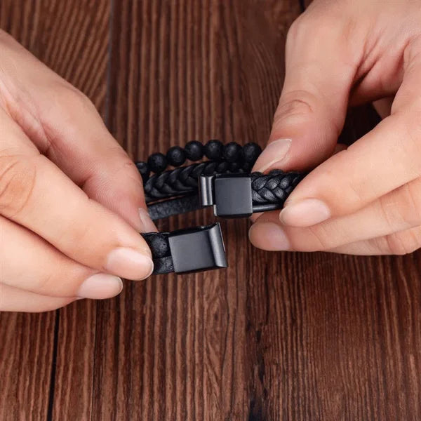 Obi-Bracelet™ | Naturstein Obsidian Magnetschnalle Leder Herrenarmband